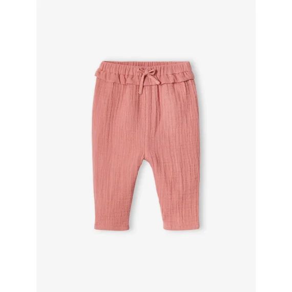 Pantalon en gaze de coton bébé vieux rose
