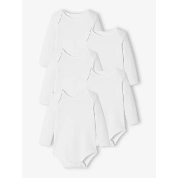 Lot de 5 bodies bébé manches longues ouverture US BASICS lot blanc
