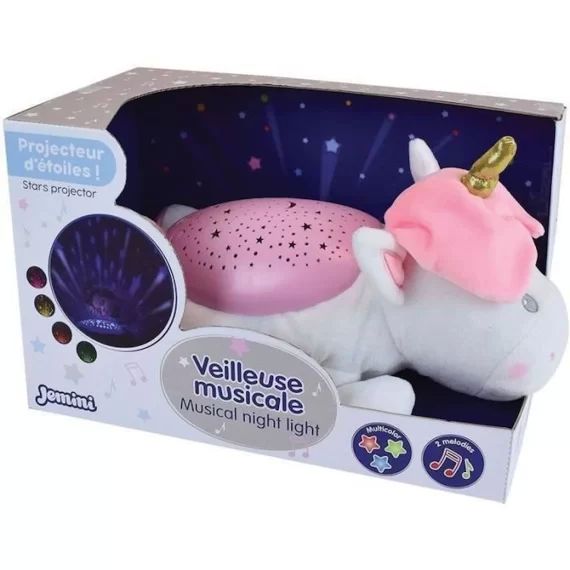 LICORNE Peluche veilleuse et musicale +/- 39 cm rose