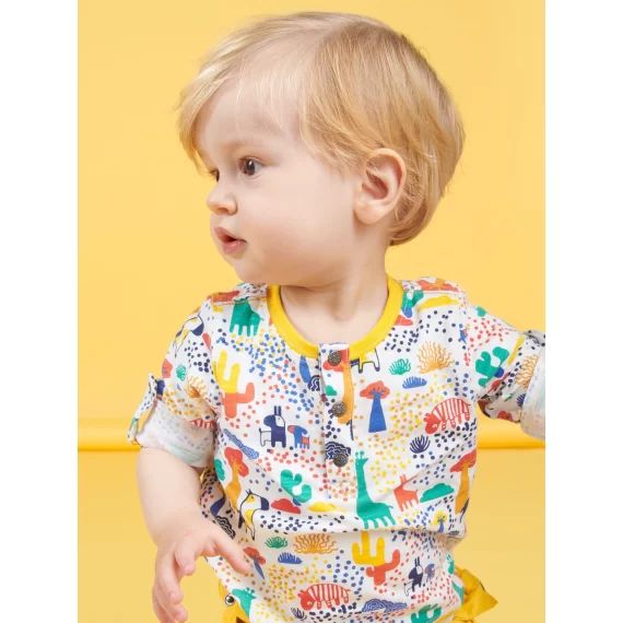 T-shirt Col Tunisien Motif Fantaisie Coloré Bébé Garçon – Ecru