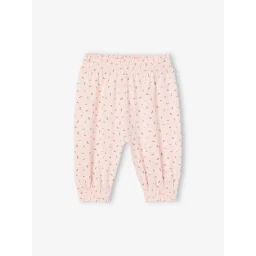 Pantalon naissance imprimé de petites fleurs rose pâle