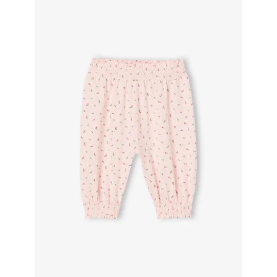 Pantalon naissance imprimé de petites fleurs rose pâle