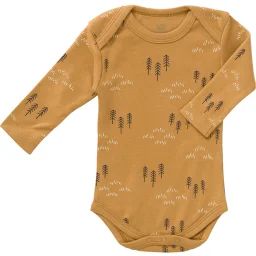 Body manches longues en coton bio Woods spruce yellow (0-3 mois : 50 à 60 cm)