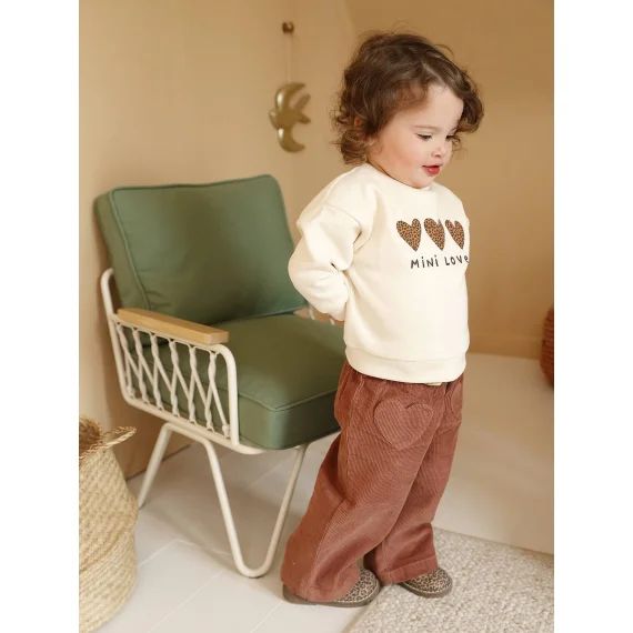 Pantalon bébé en velours côtelé avec ceinture léopard à nouer terracotta
