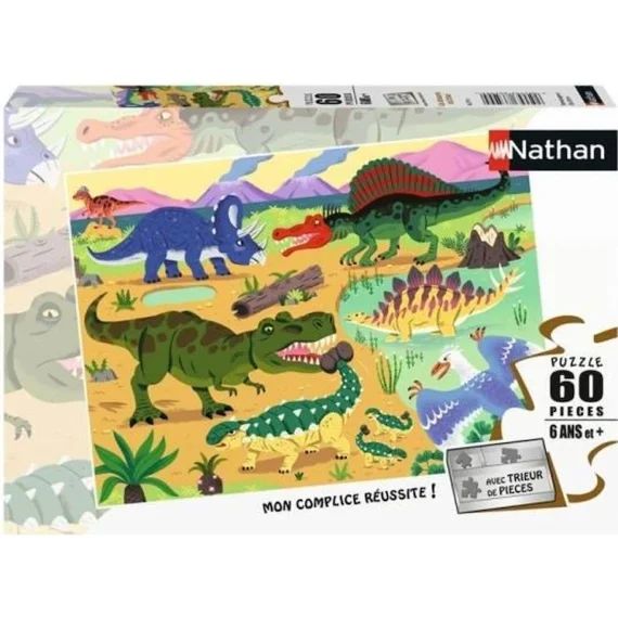 Nathan – Puzzle 60 pièces – Les dinosaures du Crétacé jaune