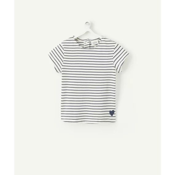 T-shirt bébé fille en coton bio rayé bleu marine et écru
