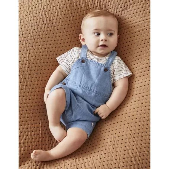 Set salopette denim + t-shirt bleu