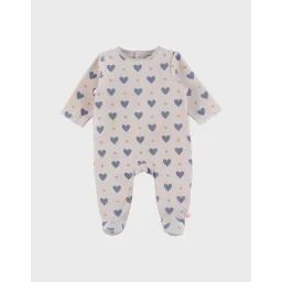Pyjama Bébé En Velours Imprimé Cœurs Beige
