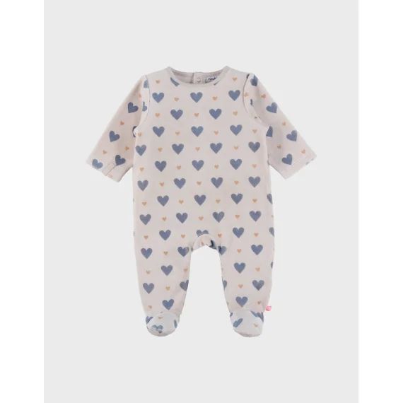 Pyjama Bébé En Velours Imprimé Cœurs Beige