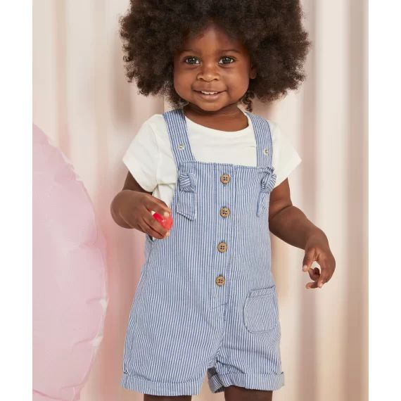 Salopette bébé fille bleue à rayures –  – Soldes