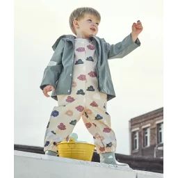 Salopette imperméable bébé mixte beige et imprimée avec nuages