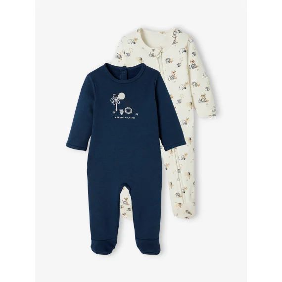 Lot de 2 pyjamas bébé en molleton ouverture zippée lot bleu jean