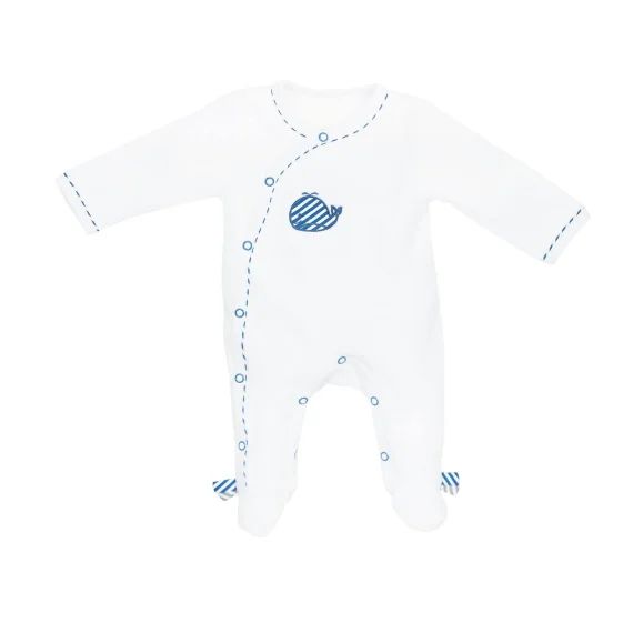 Pyjama Bébé À Manches Longues En Velours Blanc/bleu