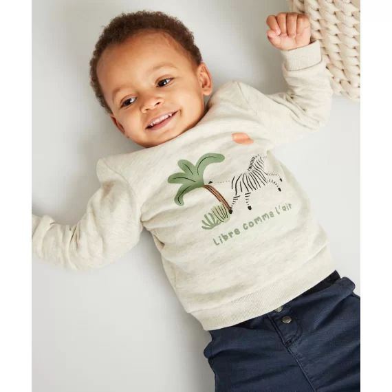 Sweat bébé garcon en fibres recyclées gris avec animal –  – Soldes