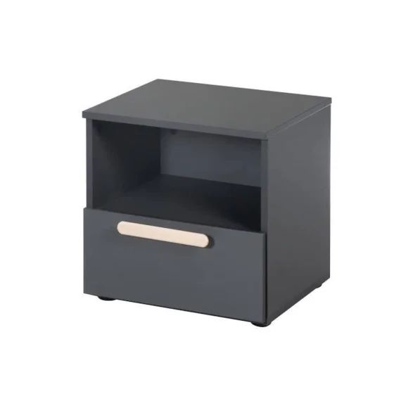 Roba Table De Chevet Pour Chambre D&rsquo;enfant – Jara – 1 Niche Et 1 Tiroir À Fermeture Douce – Poignée En Hêtre Massif – Anthracite Noir