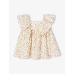 Robe cérémonie à fleurs bébé manches papillon blanc imprimé