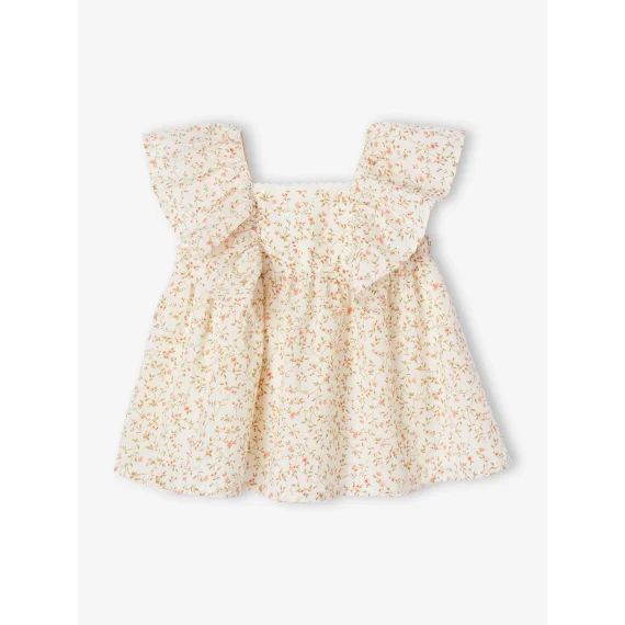 Robe cérémonie à fleurs bébé manches papillon blanc imprimé
