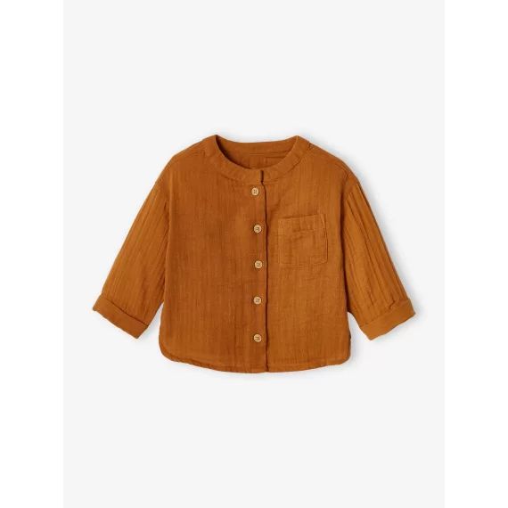 Chemise col mao bébé en gaze de coton personnalisable caramel