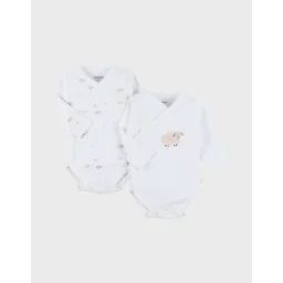 Lot De 2 Bodies Croisés En Coton Imprimé Mouton Blanc