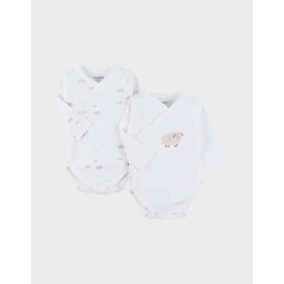 Lot De 2 Bodies Croisés En Coton Imprimé Mouton Blanc