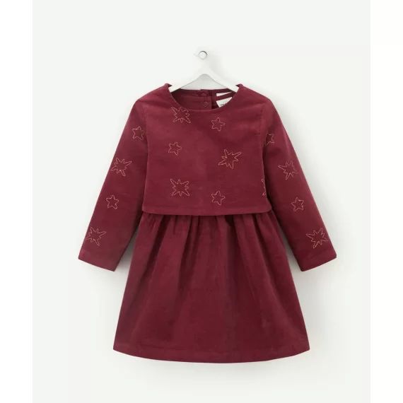 Robe en velours ras bordeaux et étoiles brodées avec gilet amovible –  – Soldes