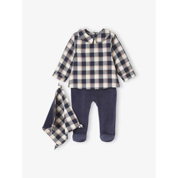 Dors-bien bébé garçon 2en1 avec doudou assorti encre