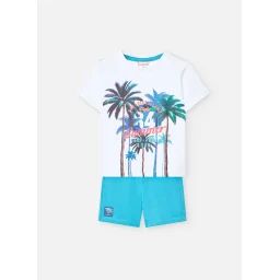 Ensemble T-shirt Avec Dessin Frontal Et Bermuda Uni Blanc