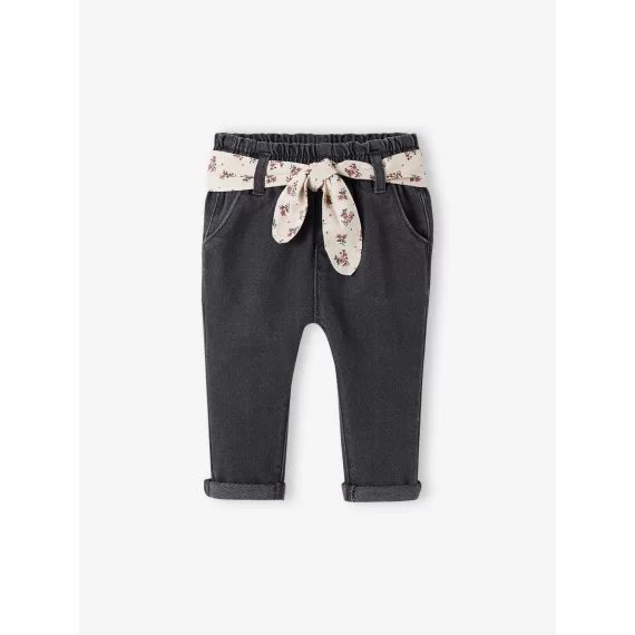 Jean avec ceinture en tissu bébé denim gris