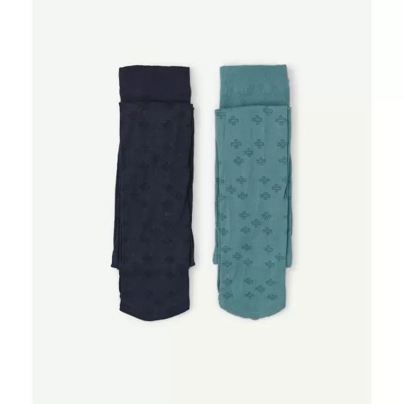 Lot de 2 collants bébé fille bleu et vert ajourés –  – Soldes