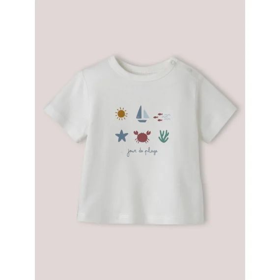 T-shirt Imprimé En Coton Biologique Blanc Casse