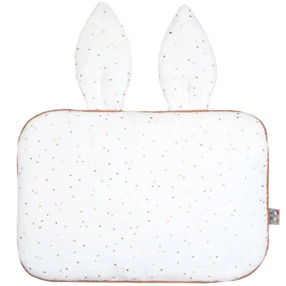 Oreiller Plat Lapin En Gaze De Coton Jeanne Blanc À Pois Or