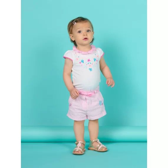 Short Rose À Rayures Bébé Fille