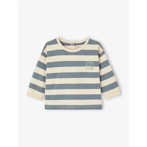 Tee-shirt à rayures bébé en coton bio bleu grisé