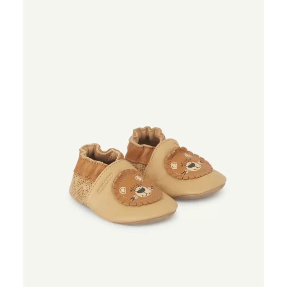 Chaussons bébé en cuir camel avec ours –  – Soldes
