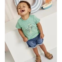 T-shirt garçon vert en coton bio avec imprimé mouette –  – Soldes