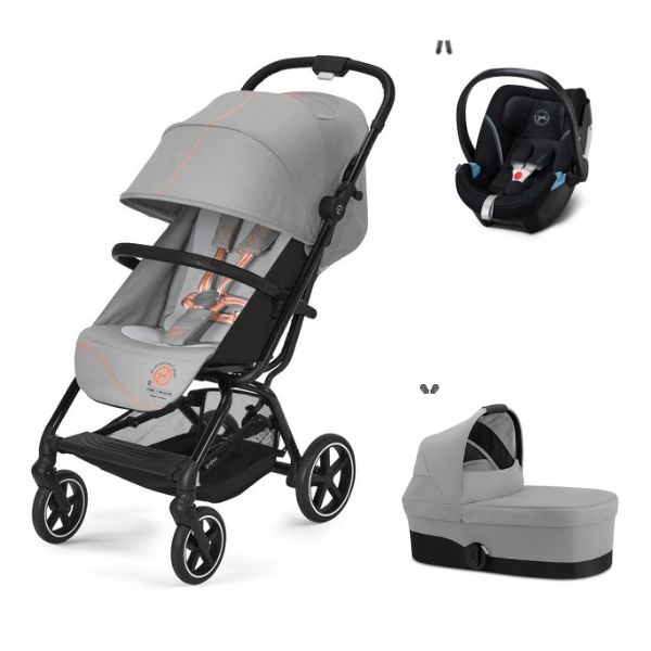Poussette Cybex Eezy S PLUS 2 + Nacelle – Lava Grey + Coque Auto Aton 5 – Deep Black
