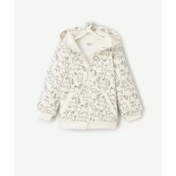 Gilet zippé bébé garçon en fibres recyclées écru imprimé ours