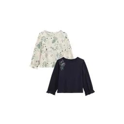 Lot De 2 T-shirts Enfant Manches Longues – Petit Beguin – Belle De Nuit – Bleu – Coton – Bébé Bleu