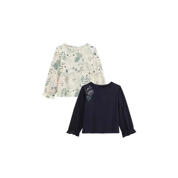 Lot De 2 T-shirts Enfant Manches Longues – Petit Beguin – Belle De Nuit – Bleu – Coton – Bébé Bleu