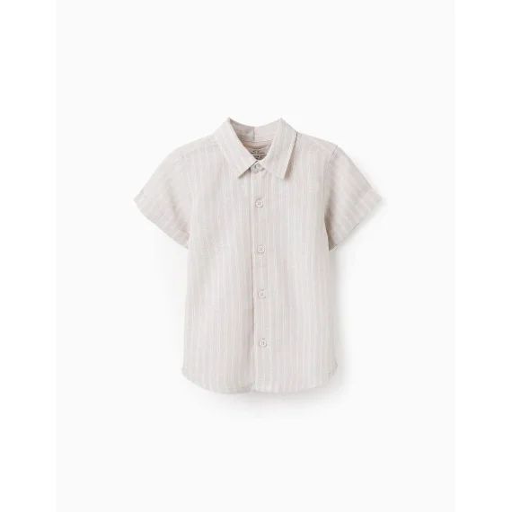 Chemise À Manches Courtes À Rayures Beige Clair