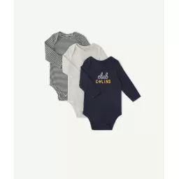 Lot de 3 bodies bébé en coton bio message club calins –  – Soldes