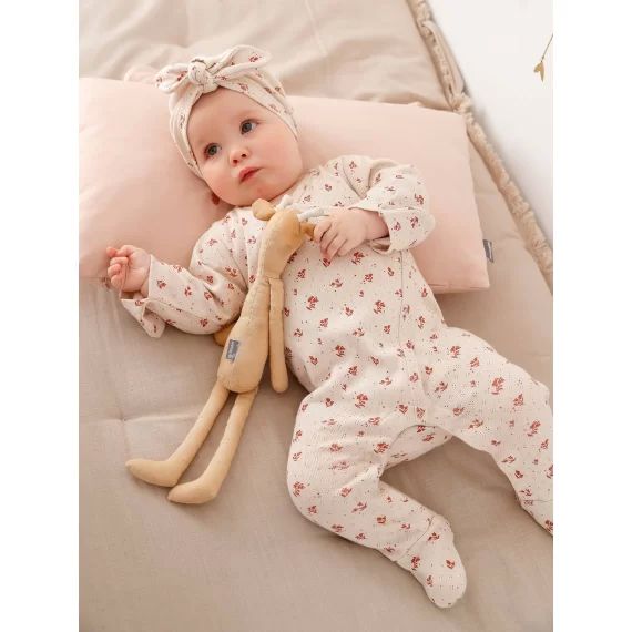Combinaison en maille pointelle bébé bonnet assorti gris perle