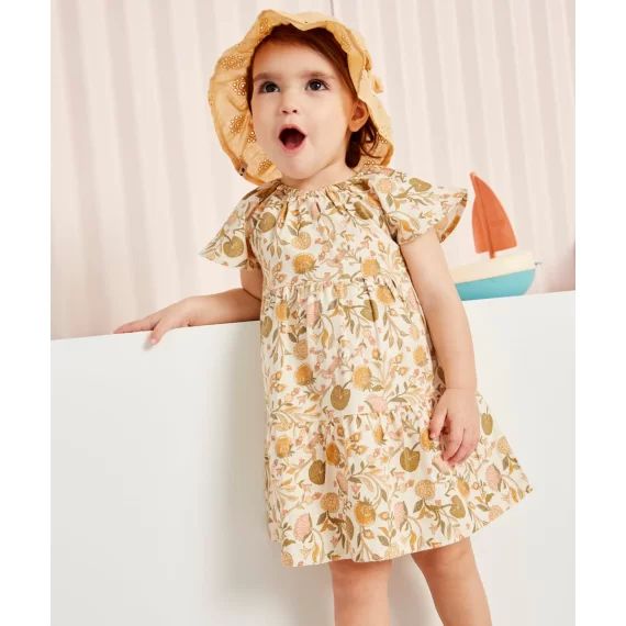 Robe en coton bébé fille écrue et imprimée floral –  – Soldes
