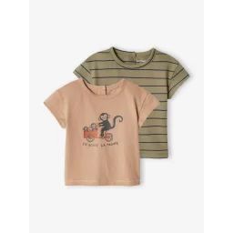 Lot de 2 T-shirts basics bébé manches courtes taupe