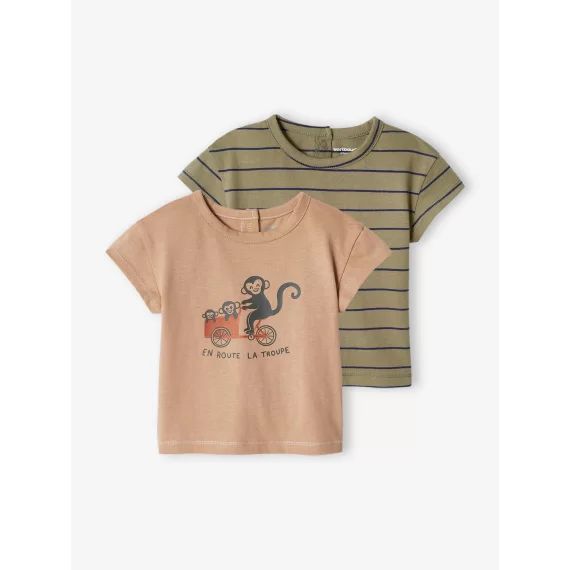 Lot de 2 T-shirts basics bébé manches courtes taupe