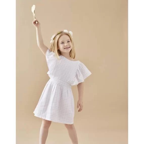 Robe Manches Courtes Volants Avec Lurex Blanc