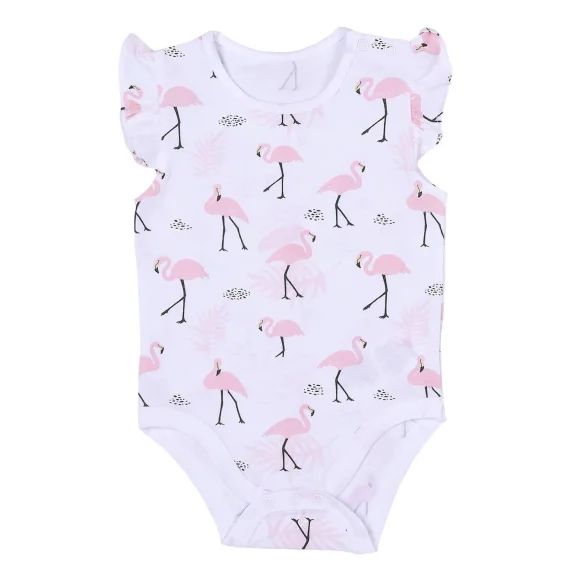 Body Bébé Sans Manches En Coton Bio Flamants Roses Blanc