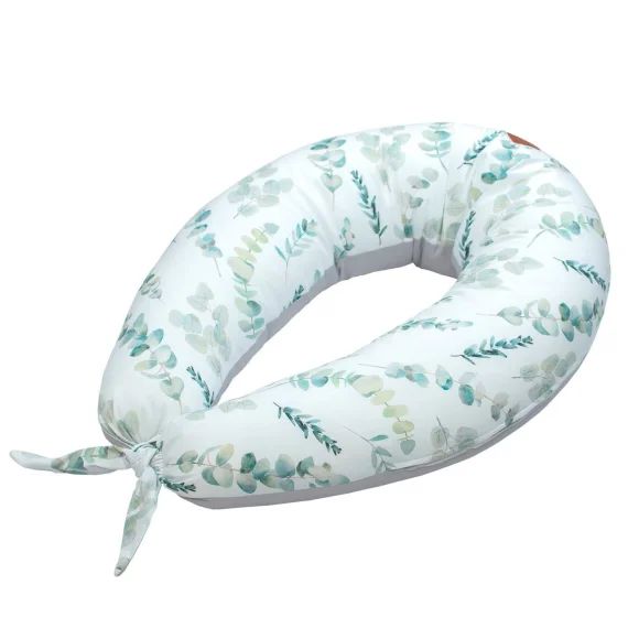 Coussin De Maternité Et D&rsquo;allaitement + Housse Eucalyptus Blanc Imprimé Eucalyptus