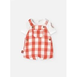 Ensemble T-shirt Et Salopette Courte À Carreaux Orange