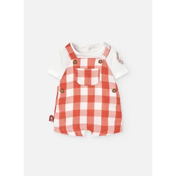 Ensemble T-shirt Et Salopette Courte À Carreaux Orange